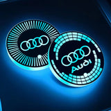 2pcs Audi Sline RS Quattro Logo Car Water Coasters 7-color LED Light Cup Mat Holder