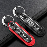 Audi Sline RS Logo PU Leather Carbon Fiber Car Keyring