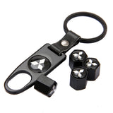 4pcs/set Mitsubishi Ralliart Car Air Valve Stem Cap Auto Tyre Valve Covers with Keychain