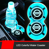 2pcs Nissan Logo Car Water Coasters 7-color LED Light Cup Mat Holder