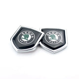 2PCS Skoda Metal Car Rear Sticker Shield Trunk Emblem Badge Decal