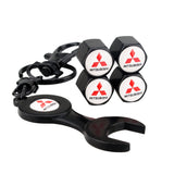 4pcs/set Mitsubishi Ralliart Logo Car Air Valve Stem Cap Auto Tyre Valve Covers with Wrench