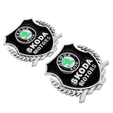 2PCS Skoda Metal Car Rear Sticker Shield Trunk Emblem Badge Decal