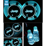 2pcs Jeep Logo Car Water Coasters 7-color LED Light Cup Mat Holder