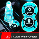 2pcs Renault Logo Car Water Coasters 7-color LED Light Cup Mat Holder