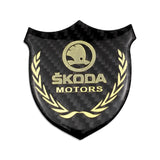 Skoda Metal Carbon Fiber Car Rear Sticker Shield Trunk Emblem Badge Decal