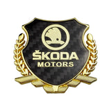 Skoda Metal Carbon Fiber Car Rear Sticker Shield Trunk Emblem Badge Decal
