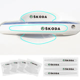 8pcs Skoda Car Door Handle Bowl Wrist Transparent Protector Anti-collision Decal