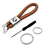 Skoda Logo PU Leather Braided Rope Car Keychain