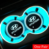 2pcs Hyundai Logo Car Water Coasters 7-color LED Light Cup Mat Holder