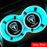 2pcs Tesla Logo Car Water Coasters 7-color LED Light Cup Mat Holder