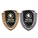 Skoda Metal Carbon Fiber Shield Car Rear Sticker Auto Window Emblem Badge Decal