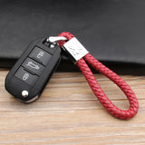 Peugeot Logo PU Leather Braided Rope Car Keychain
