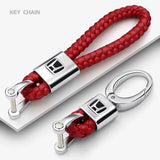 Honda Logo PU Leather Braided Rope Car Keychain
