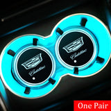 2pcs Cadillac Logo Car Water Coasters 7-color LED Light Cup Mat Holder