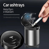 Tesla Metal Car Ash Tray Auto Ashtray Cigarette Holder Box with LED Light