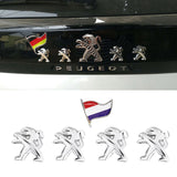 5pcs/set Lion Flag Peugeot Metal Car Rear Sticker Auto Emblem Badge