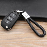 Peugeot Logo PU Leather Braided Rope Car Keychain