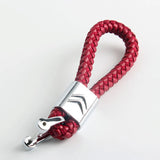 Citroen Logo PU Leather Braided Rope Car Keychain