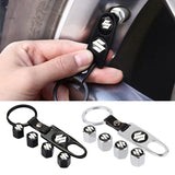 4pcs/set Suzuki Car Air Valve Stem Cap Auto Tyre Valve Covers with Keychain