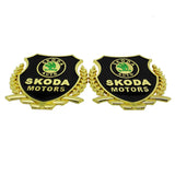 2PCS Skoda Metal Car Rear Sticker Shield Trunk Emblem Badge Decal