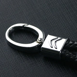 Citroen Logo PU Leather Braided Rope Car Keychain