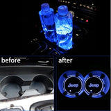 2pcs Jeep Logo Car Water Coasters 7-color LED Light Cup Mat Holder