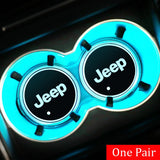 2pcs Jeep Logo Car Water Coasters 7-color LED Light Cup Mat Holder