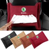 Skoda Suede Car Tissue Box Holder Seat Back Hanging Napkin Storage Bag