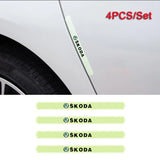 4pcs Skoda Luminous Car Door Bumper Strip Anti-collision Protection Sticker