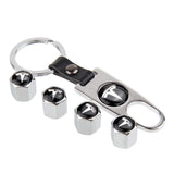 4pcs/set Tesla Car Air Valve Stem Cap Auto Tyre Valve Covers with Keychain