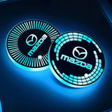 2pcs Mazda Logo Car Water Coasters 7-color LED Light Cup Mat Holder
