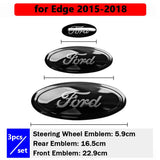 3pcs Stainless Steel Car Steering Wheel Sticker Auto Front Head Decal Rear Emblem Badge for Ford Edge Escape Fiesta Transit Ranger Roush Fusion Focus Mondeo Kuga Auto Steering Wheel Logo