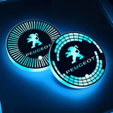 2pcs Peugeot Logo Car Water Coasters 7-color LED Light Cup Mat Holder