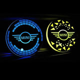 2pcs MINI Cooper Logo Car Water Coasters 7-color LED Light Cup Mat Holder