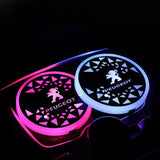 2pcs Peugeot Logo Car Water Coasters 7-color LED Light Cup Mat Holder