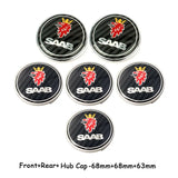 6pcs/set SAAB Car Front Rear Emblem Badge Auto Wheel Hub Caps