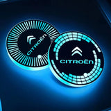 2pcs Citroen Logo Car Water Coasters 7-color LED Light Cup Mat Holder