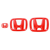 3Pcs Car Front Badge Rear Trunk Emblem Steering Wheel Center Sticker for Honda