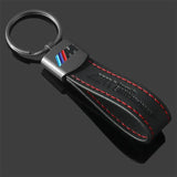 BMW M Power Car Logo Metal Leather Keyring Pendant Key Ring Keychain
