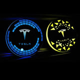 2pcs Tesla Logo Car Water Coasters 7-color LED Light Cup Mat Holder
