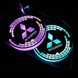 2pcs Mitsubishi Logo Car Water Coasters 7-color LED Light Cup Mat Holder