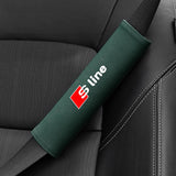 2pcs 21x6cm Audi Sline Logo Suede Car Seat Safety Belt Pads Shoulder Protection Cover