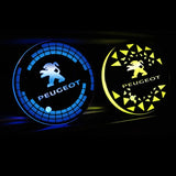 2pcs Peugeot Logo Car Water Coasters 7-color LED Light Cup Mat Holder