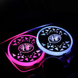 2pcs Alfa Romeo Logo Car Water Coasters 7-color LED Light Cup Mat Holder