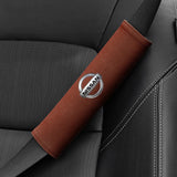 2pcs 21x6cm Nissan Logo Suede Car Seat Safety Belt Pads Shoulder Protection Cover