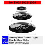 3pcs Stainless Steel Car Steering Wheel Sticker Auto Front Head Decal Rear Emblem Badge for Ford Edge L Ranger T8 T9 Explorer Tourneo Transit Fiesta MK4.5 EVOS Equator