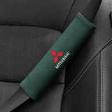 2pcs 21cm Mitsubishi Logo Suede Car Seat Safety Belt Pads Shoulder Protection Cover