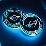 2pcs MINI Cooper Logo Car Water Coasters 7-color LED Light Cup Mat Holder