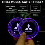 2pcs Mitsubishi Logo Car Water Coasters 7-color LED Light Cup Mat Holder